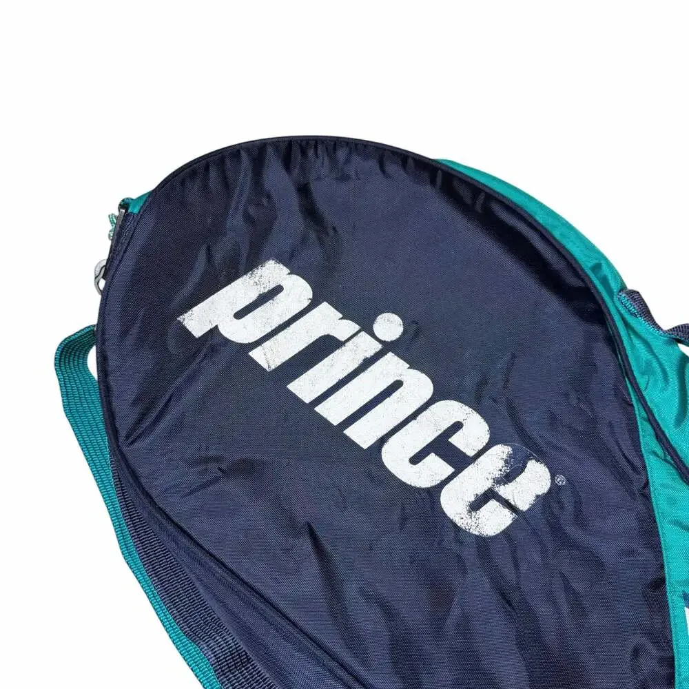 Vintage Prince Teal and Navy Blue Tennis Racquet Bag with Shoulder Strap